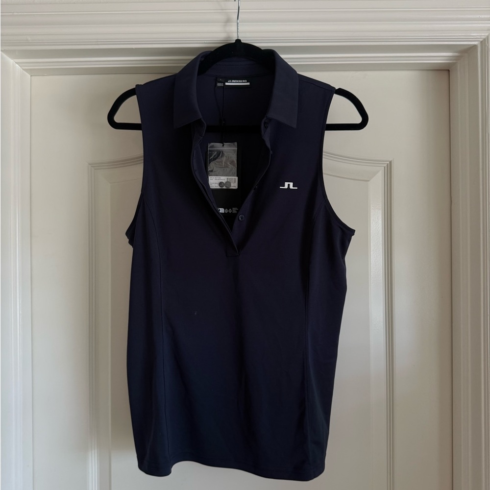 J. Lindeberg Navy Dena Sleeveless Polo Golf Top